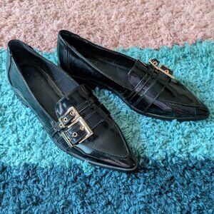 ASOS Design Size 2 Women's Dress Shoe Gold Double Buckle Black Shoes